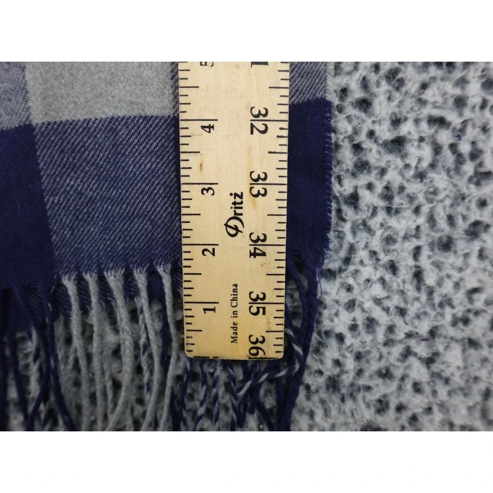 100% Cashmere Scarf Navy Blue Grey Plaid Made in‎ Germany Hand Tailored